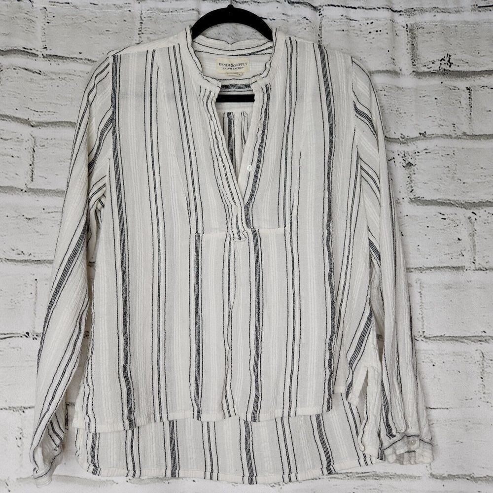 Denim & Supply Ralph Lauren Womens Popover White Black Striped Blouse M